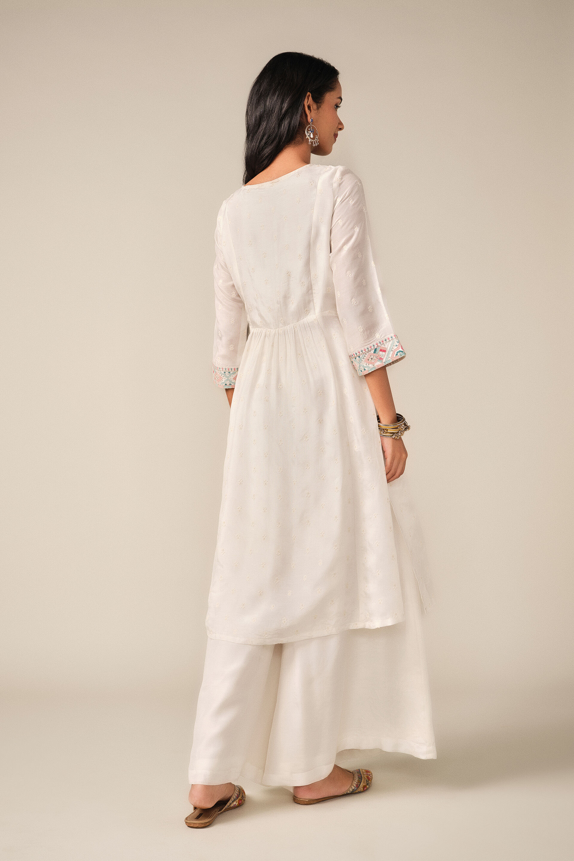 Embroidered Kurta Set in White, White, image 6